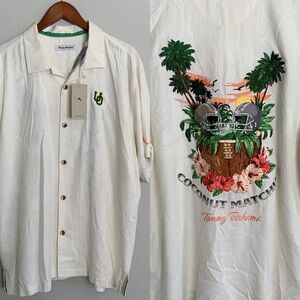 Tommy Bahama Oregon Ducks Silk  Button Shirt Coconut Camp Mens XL Golf Vacation